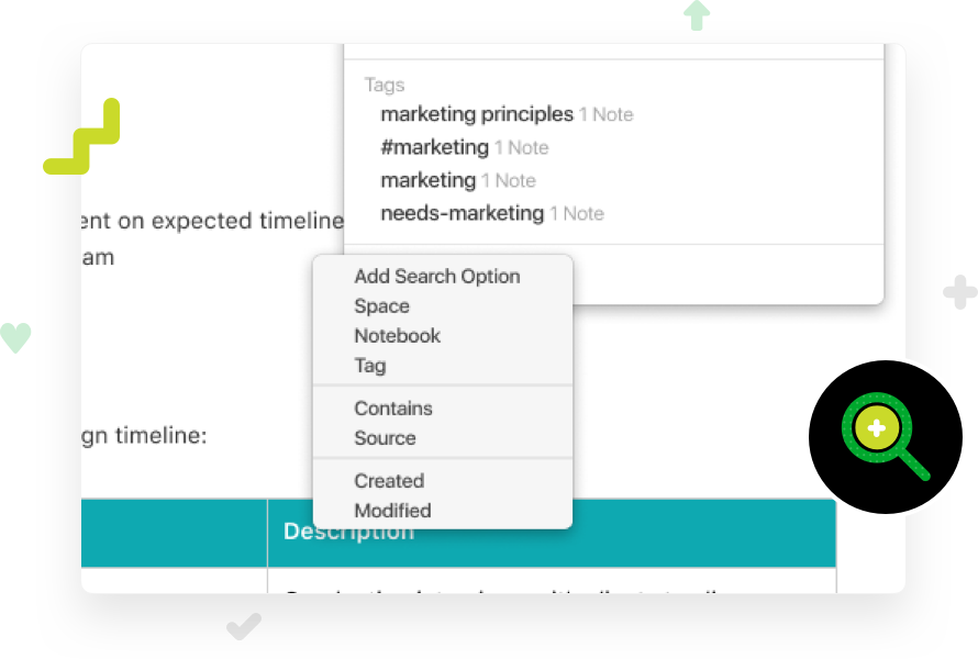 Image of search options within Evernote
