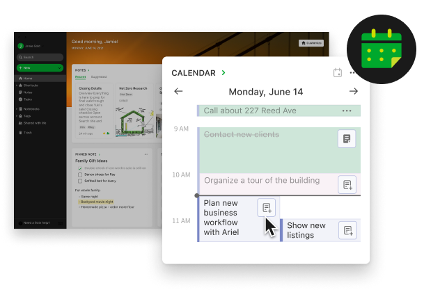 Image of connected Google Calendar on Home dashboard