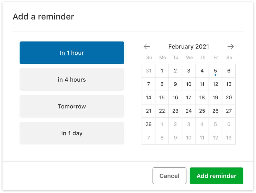 Screenshot of the reminder setting screen in Evernote.