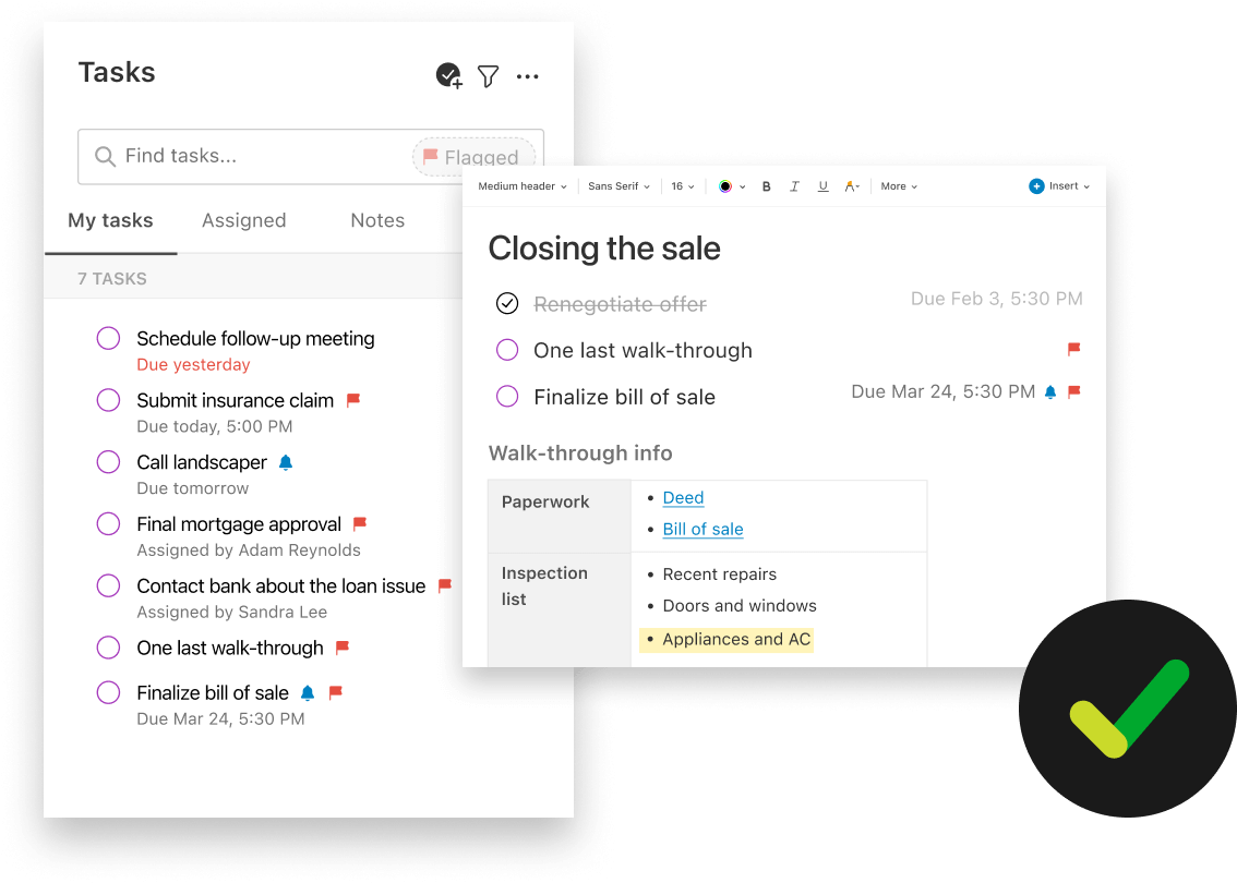 Vue de liste de tâches sur l'application de bureau